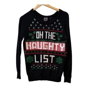 Black with Flipping Sequin Holiday Christmas Sweater Size S‎